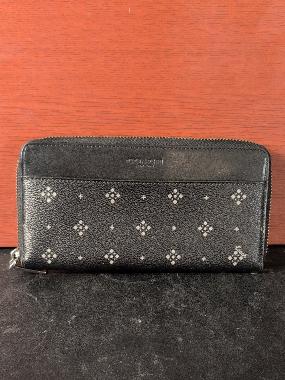 Men's Coach Accordion Zip Long Wallet with Diamond Foulard Print
